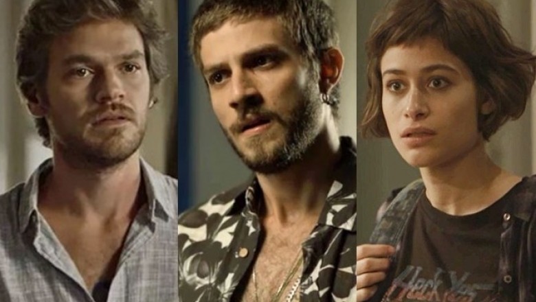 Beto (Emilio Dantas), Icaro (Chay Suede) e Manu (Luisa Arraes) de Segundo Sol