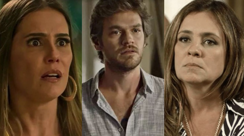 Karola (Deborah Secco), Beto (Emilio Dantas) e Laureta (Adriana Esteves) de Segundo Sol
