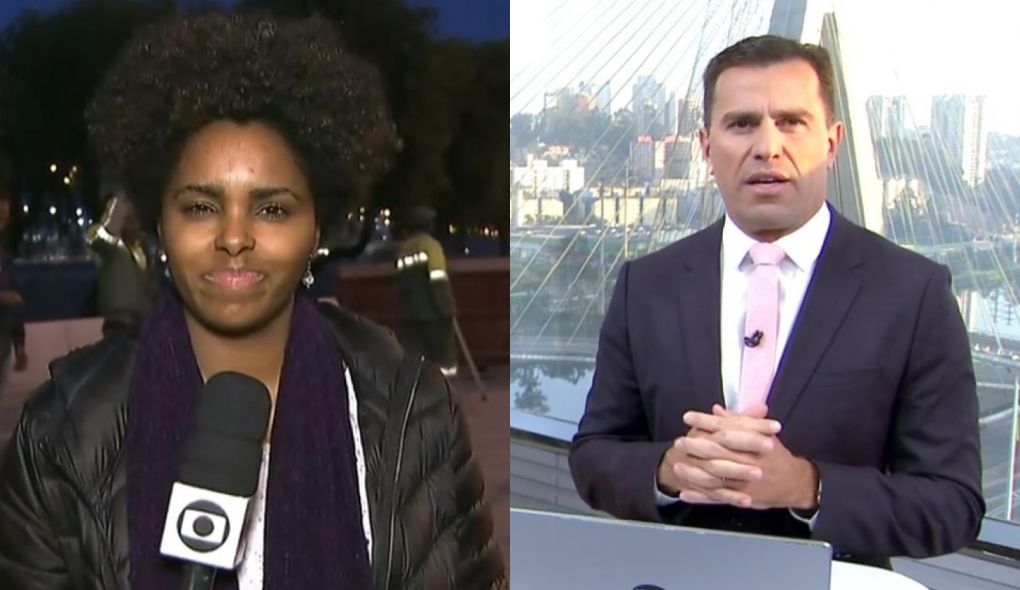 Reporter Camila Silva e Rodrigo Bocardi no Bom Dia SP