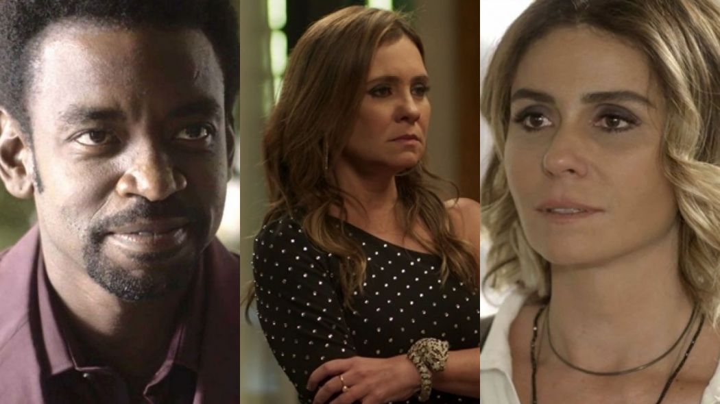 Roberval (Fabricio Boliveira), Laureta (Adriana Esteves) e Luzia (Giovanna Antonelli) de Segundo Sol