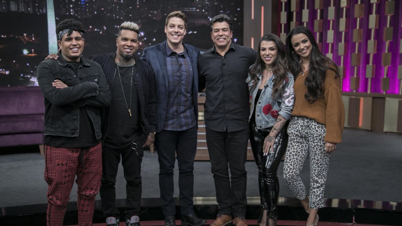 Rodriguinho, Gaab, Fábio Porchat, Maurício Mattar, Pedra e Rayra no Programa do Porchat