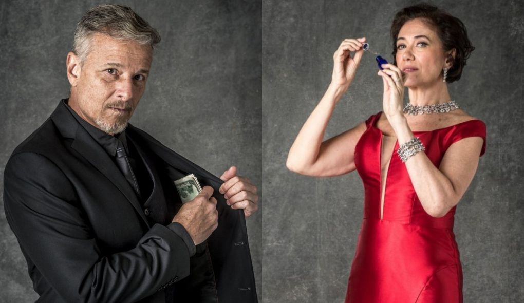 Sampaio (Marcello Novaes) e Valentina (Lilia Cabral) de O Setimo Guardiao