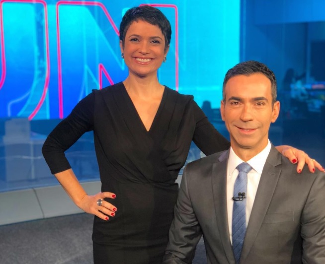 Sandra Annenberg e Cesar Tralli no Jornal Nacional