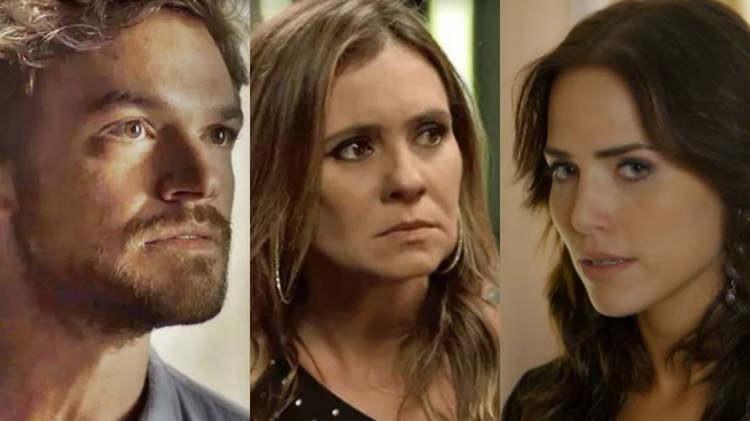 Beto (Emilio Dantas), Laureta (Adriana Esteves) e Rosa (Leticia Colin) de Segundo Sol