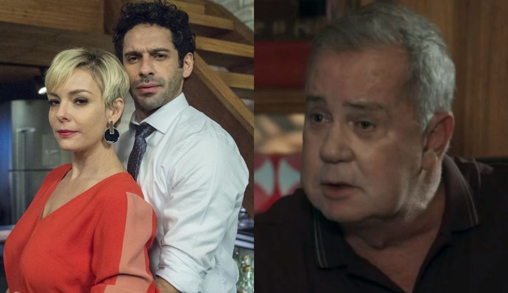 Emilio (Joao Baldasserini), Mariacarla (Regiane Alves) e Amadeu (Luiz Fernando Guimaraes) de O Tempo Nao Para