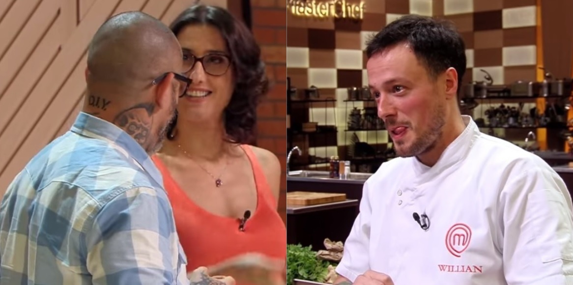 Henrique Fogaca, Paola Carosella e Willian, participante do MasterChef Profissionais