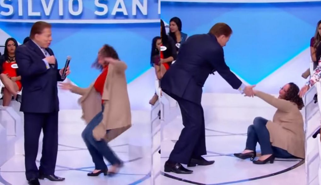 Mulher sofreu queda no Programa Silvio Santos