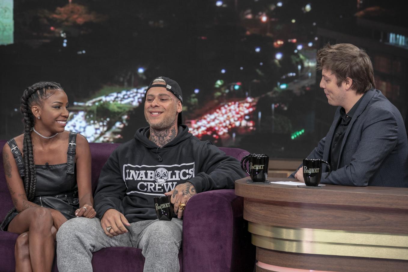 Luane Dias e Leo Stronda no Programa do Porchat
