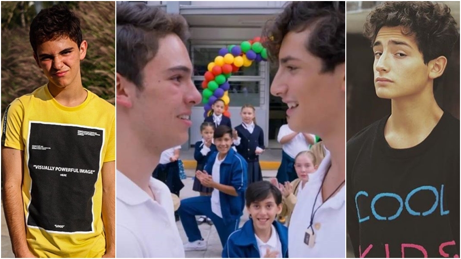 Joaquin Bondoni e Emilio Osorio, interpretam o casal Temo e Aristóteles em Mi Familia Tiene + Familia (Divulgação)