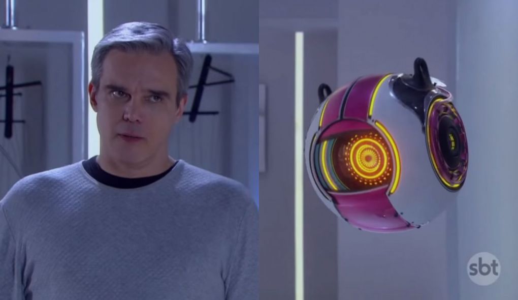 Pendleton (Dalton Vigh) e a robo Sara de As Aventuras de Poliana