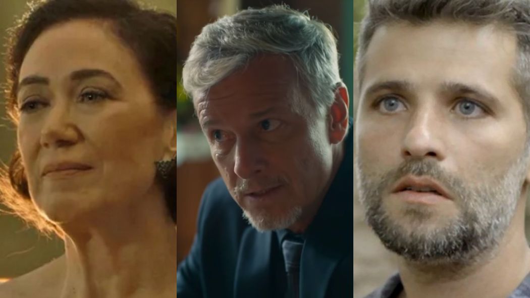 Valentina (Lilia Cabral), Sampaio (Marcello Novaes) e Gabriel (Bruno Gagliasso) de O Setimo Guardiao