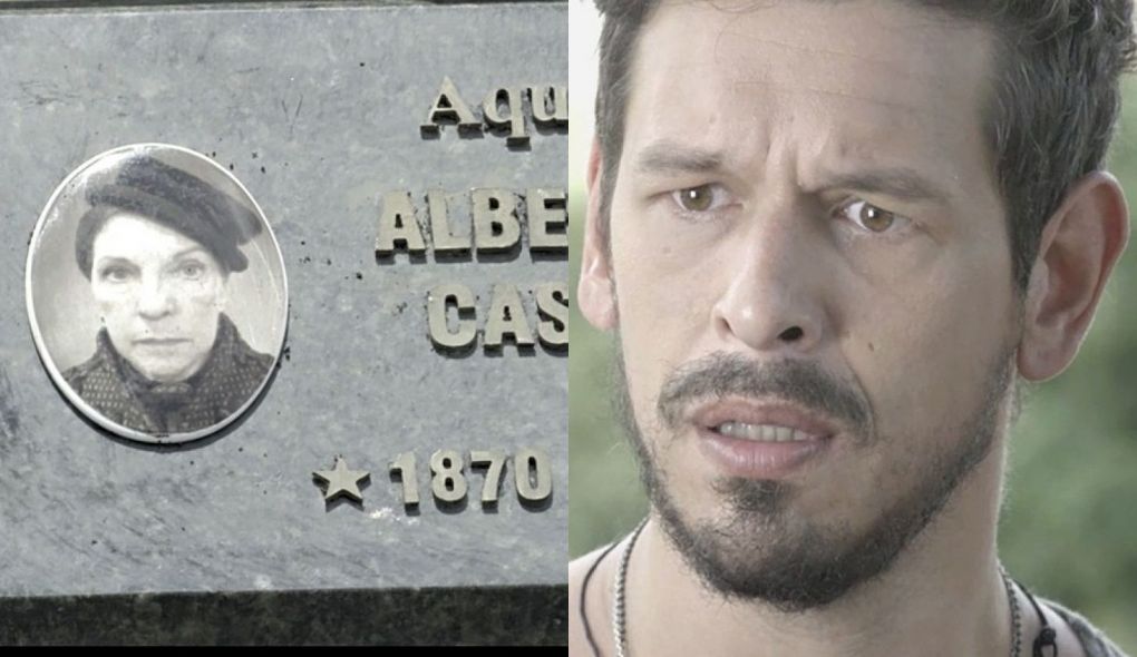 Alain (Joao Vicente de Castro) encontra o tumulo de Albertina (Suzana Faini) em Espelho da Vida