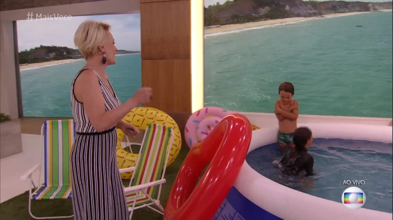 Ana Maria Braga e os netos, Joana e Bento, no Mais Voce