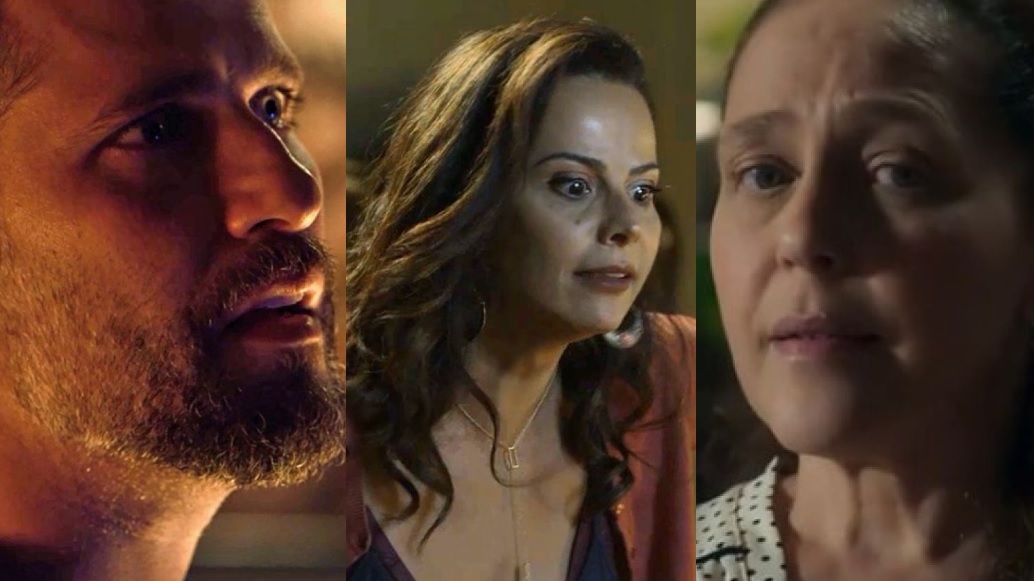 Gabriel (Bruno Gagliasso), Neide (Viviane Araujo) e Judith (Isabela Garcia) de O Setimo Guardiao