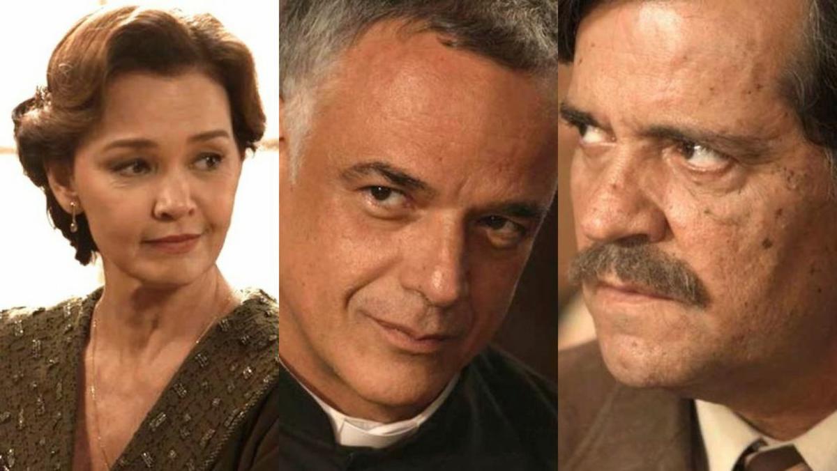 Piedade (Julia Lemmertz), padre Luiz (Angelo Antonio) e Eugenio (Felipe Camargo) de Espelho da Vida
