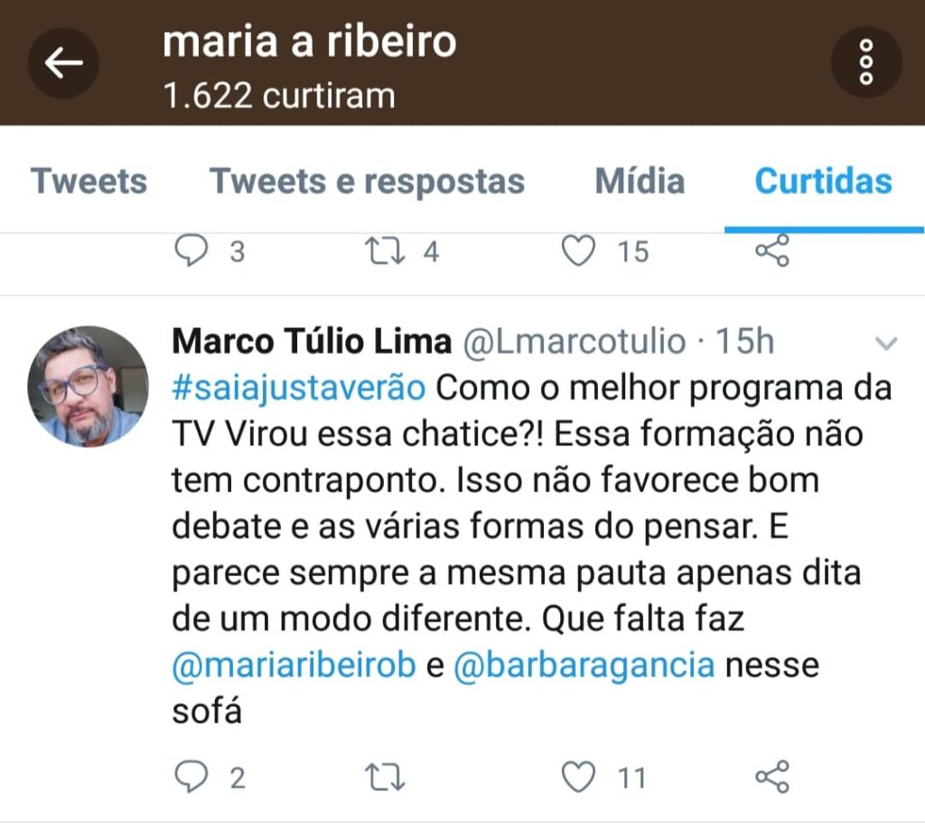 Maria Ribeiro curtiu postagem que criticava o Saia Justa