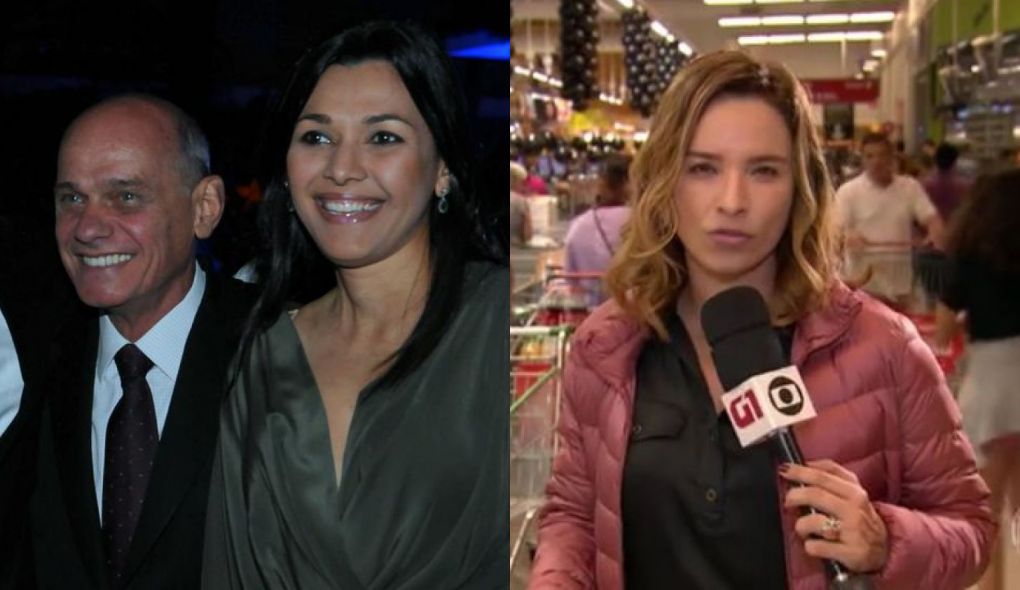 Ricardo Boechat ao lado da esposa, Veruska, e a reporter Veruska Donato