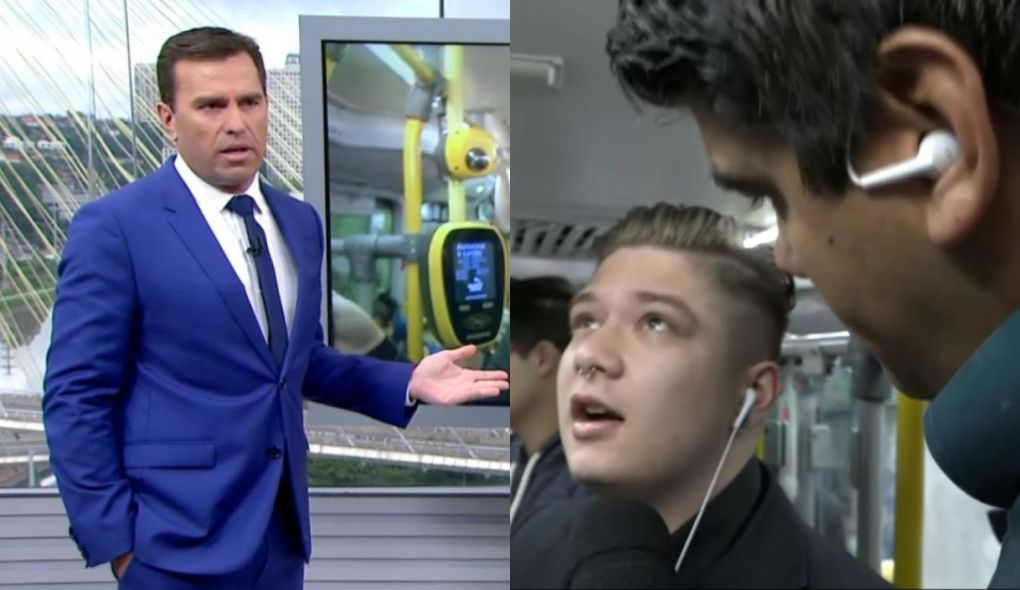 Rodrigo Bocardi e o repórter André Azeredo no Bom Dia SP