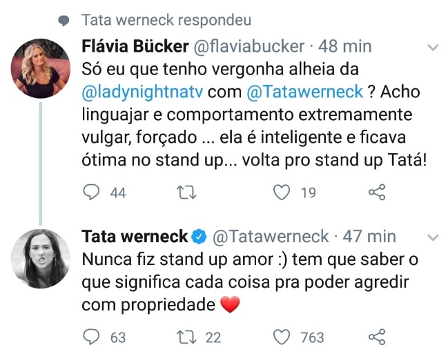 Tata Werneck rebateu internauta
