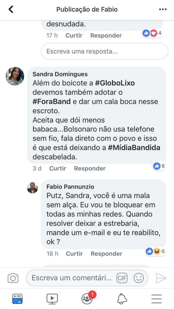 Fabio Pannunzio, da Band, perde a paciência com seguidora
