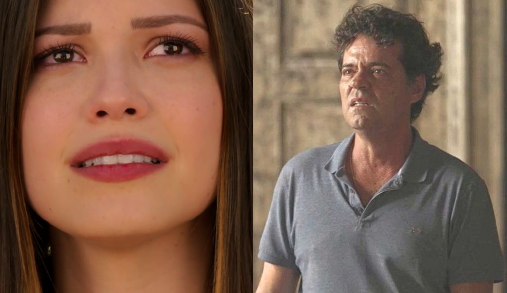 Cris (Vitória Strada) e Américo (Felipe Camargo) de Espelho da Vida