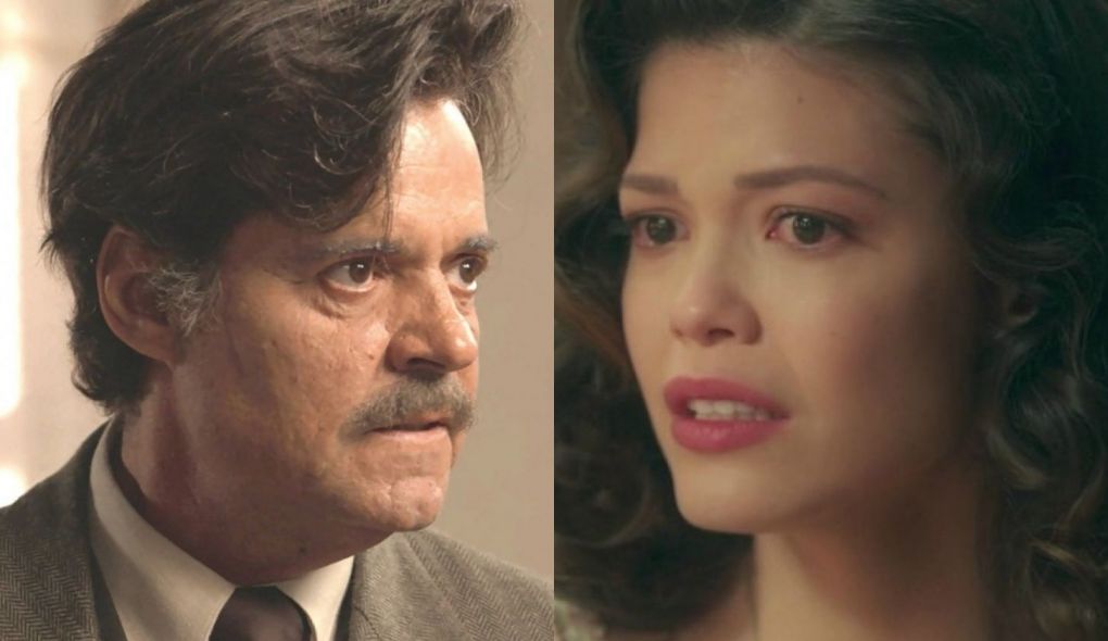 Eugênio (Felipe Camargo) e Julia (Vitória Strada) de Espelho da Vida