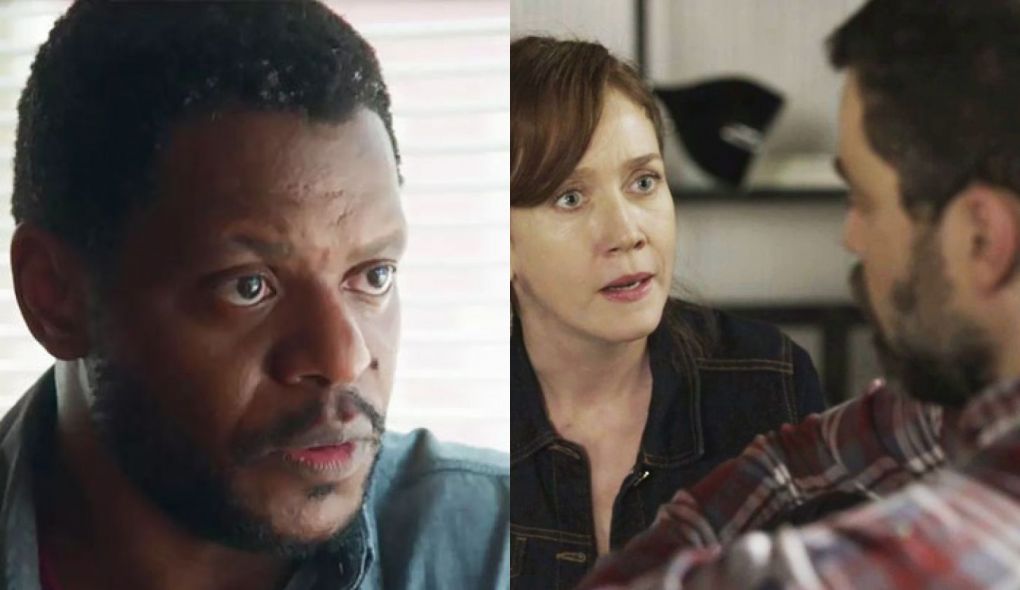 Marcelo (Bukassa Kabengele), Gabriela (Camila Morgado)e Rafael (Carmo Dalla Vecchia) de Malhacao