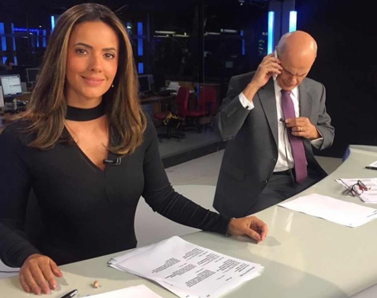 Paloma Tocci e Ricardo Boechat no Jornal da Band
