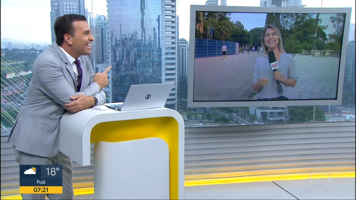 Rodrigo Bocardi e a repórter Luiza Vaz no Bom Dia SP