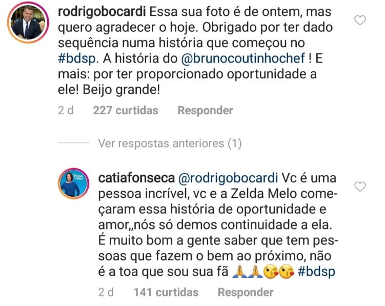 Rodrigo Bocardi e Catia Fonseca trocaram mensagens na web