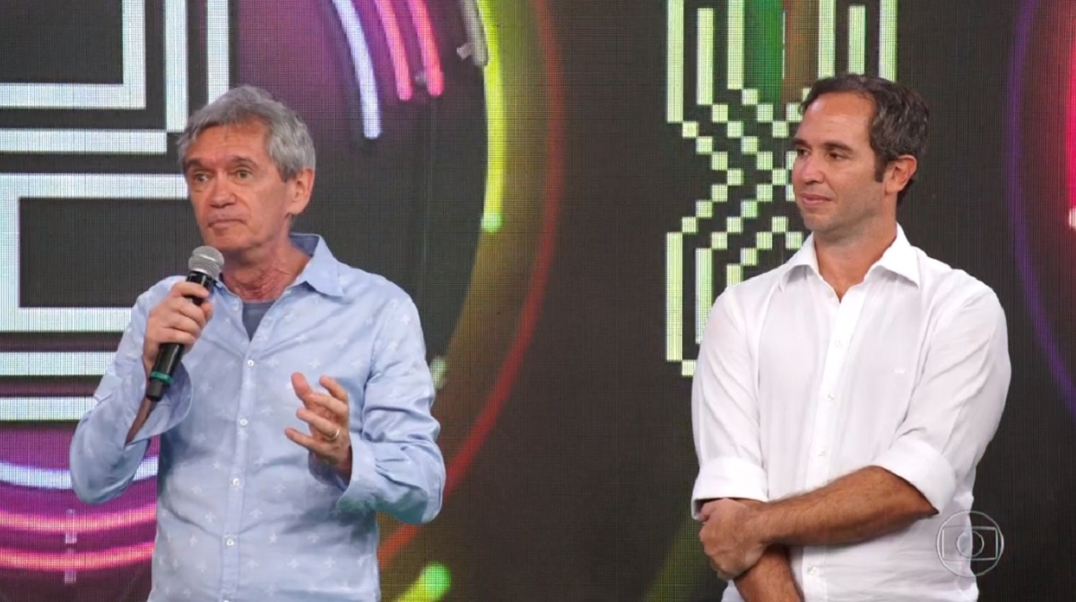 Serginho Groisman e Caio Ribeiro, no Domingão do Faustão, da Globo
