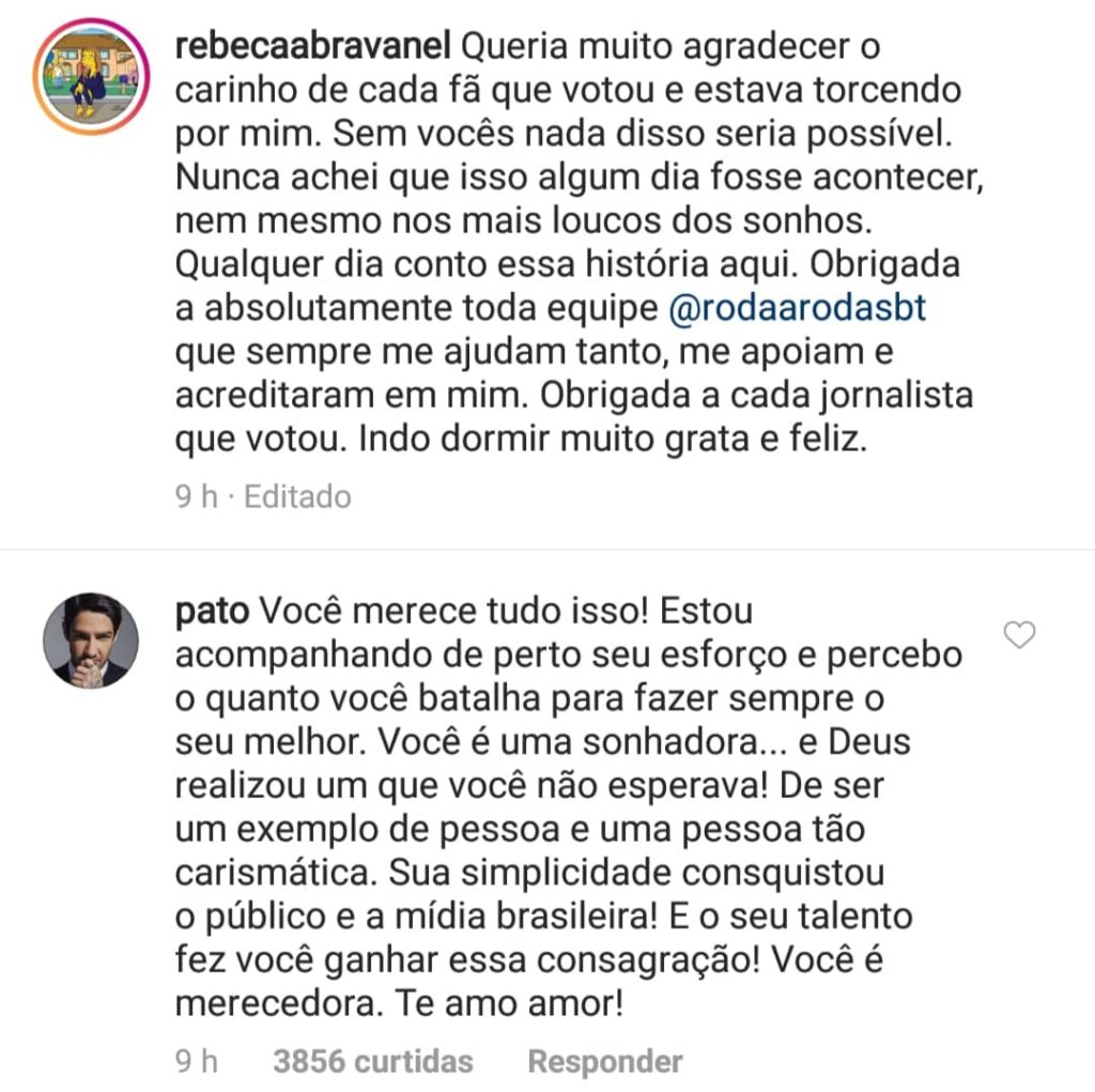 Pato mandou recado para Rebeca Abravanel