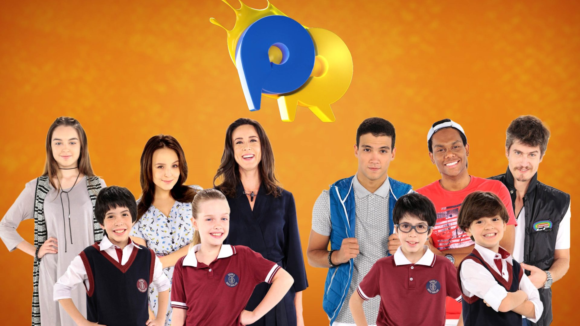 Elenco da novela As Aventuras de Poliana brinca no quadro Passa ou Repassa