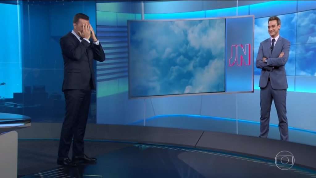 Rodrigo Bocardi e Tiago Scheuer no Jornal Nacional