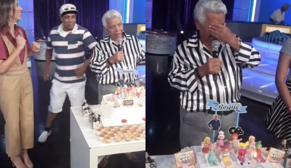 Roque ganhou festa surpresa no SBT durante as gravações do Roda a Roda
