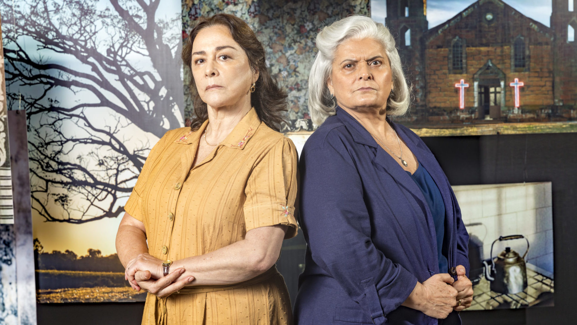 Evelina ( Nivea Maria ) e Nilda ( Jussara Freire ), de A Dona do Pedaço