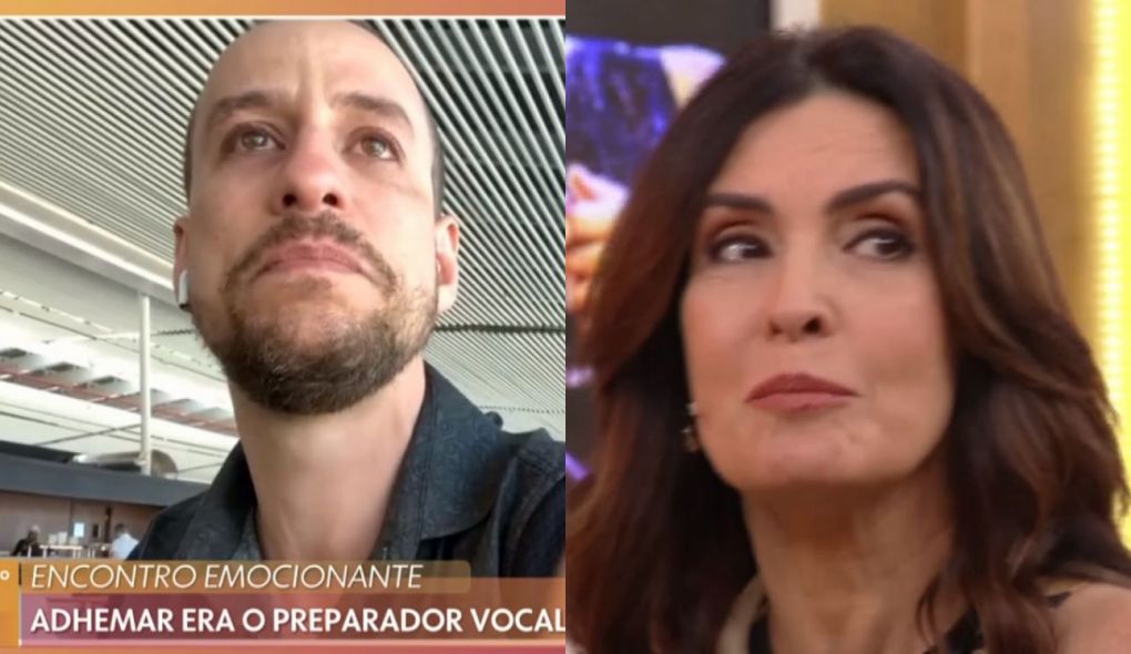Adhemar Rocha, preparador vocal de Gabriel Diniz, e Fátima Bernardes no Encontro