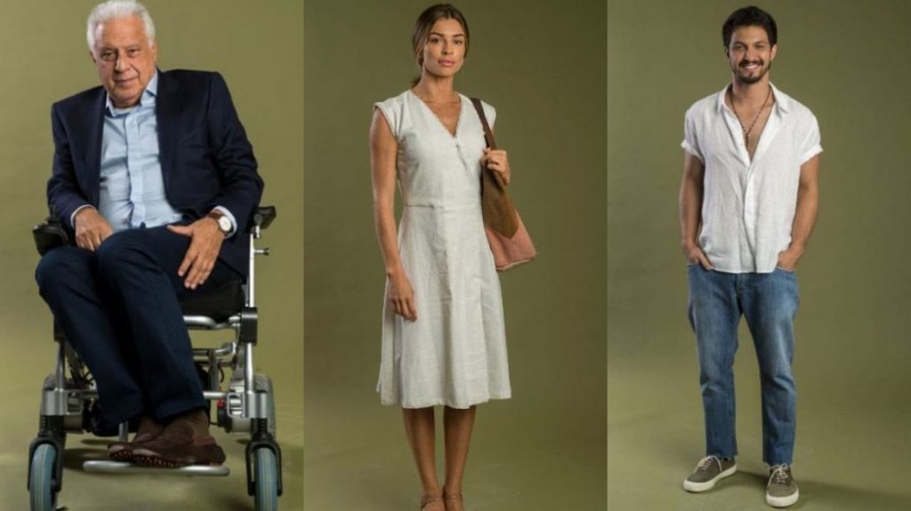 Alberto (Antonio Fagundes), Paloma (Grazi Massafera) e Marcos (Romulo Estrela) de Bom Sucesso