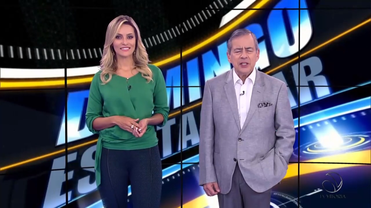 Paulo Henrique Amorim e Thalita Oliveira no Domingo Espetacular