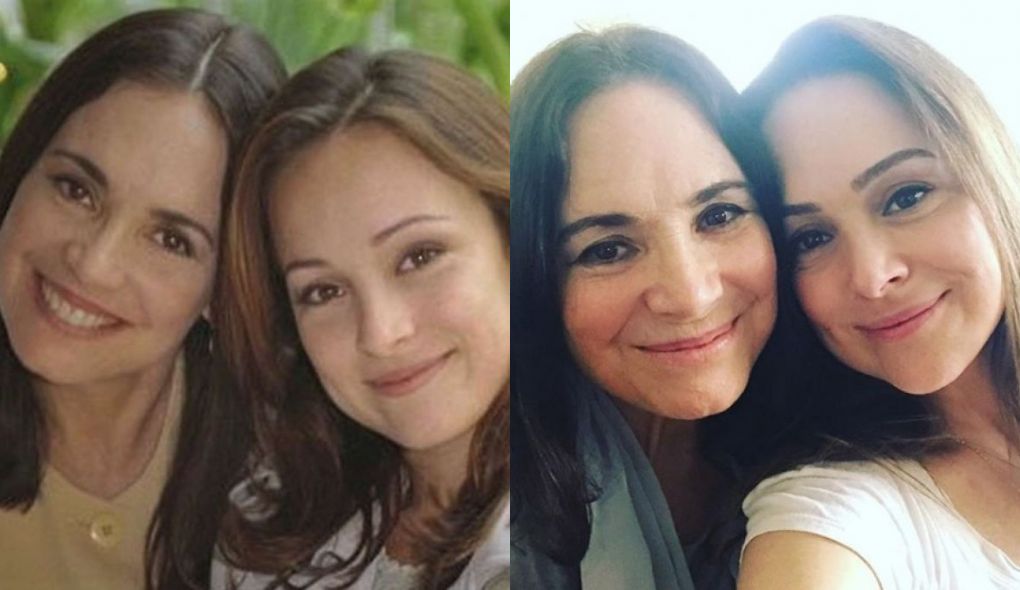 Regina Duarte e Gabriela Duarte na época de Por Amor (1998) e recentemente