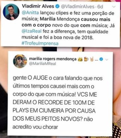 Vladimir Alves e Marília Mendonça no Twitter
