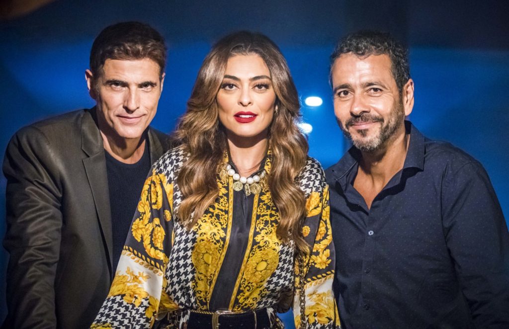 Régis (Reynaldo Gianecchini), Maria da Paz (Juliana Paes) e Amadeu (Marcos Palmeira) em A Dona do Pedaço