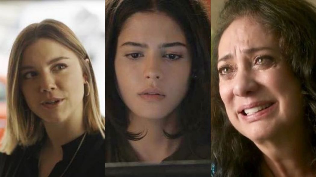 Dalila (Alice Wegmann), Laila (Julia Dalavia) e Rania (Eliane Giardini) de Órfãos da Terra