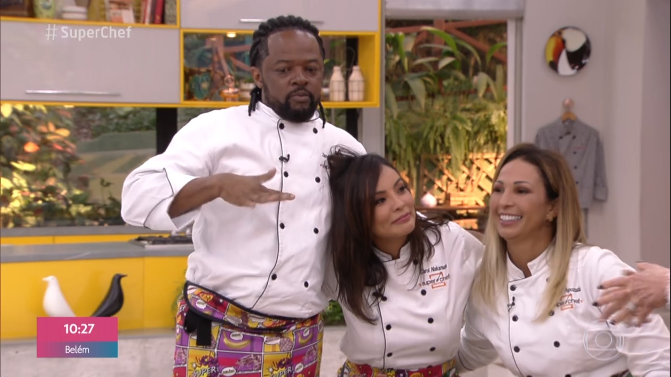 Xande de Pilares, Carol Nakamura e Valesca Popozuda no Super Chef Celebridades