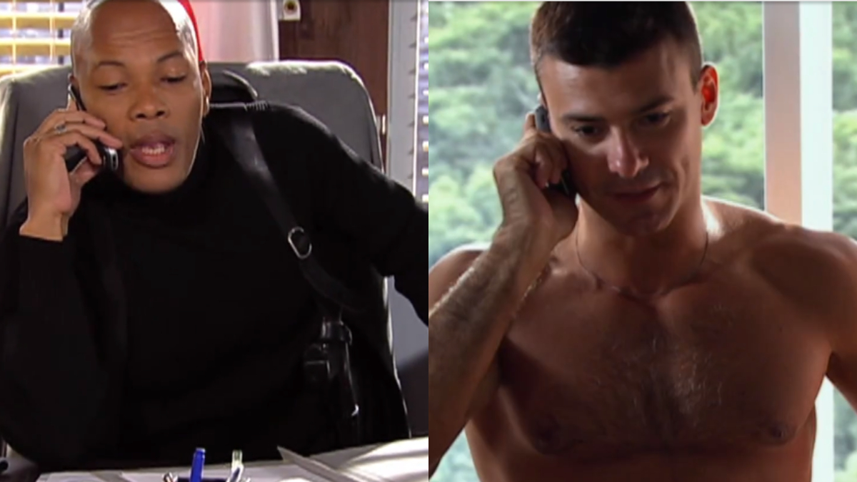 Pedreira e Marcelo durante ligação na novela Caminhos do Coração