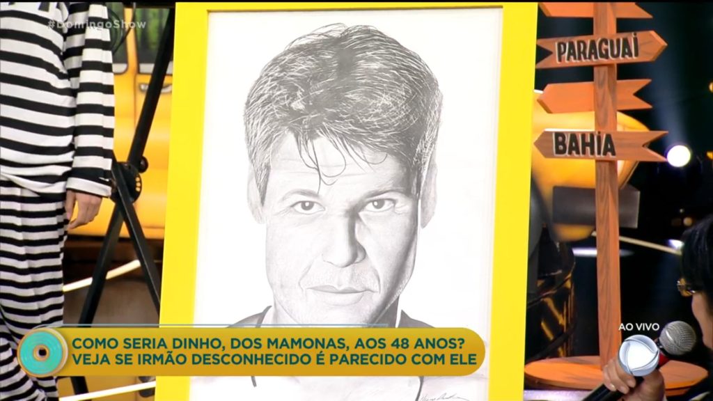 Dinho em ilustração hipotética de seu rosto aos 48 anos no Domingo Show