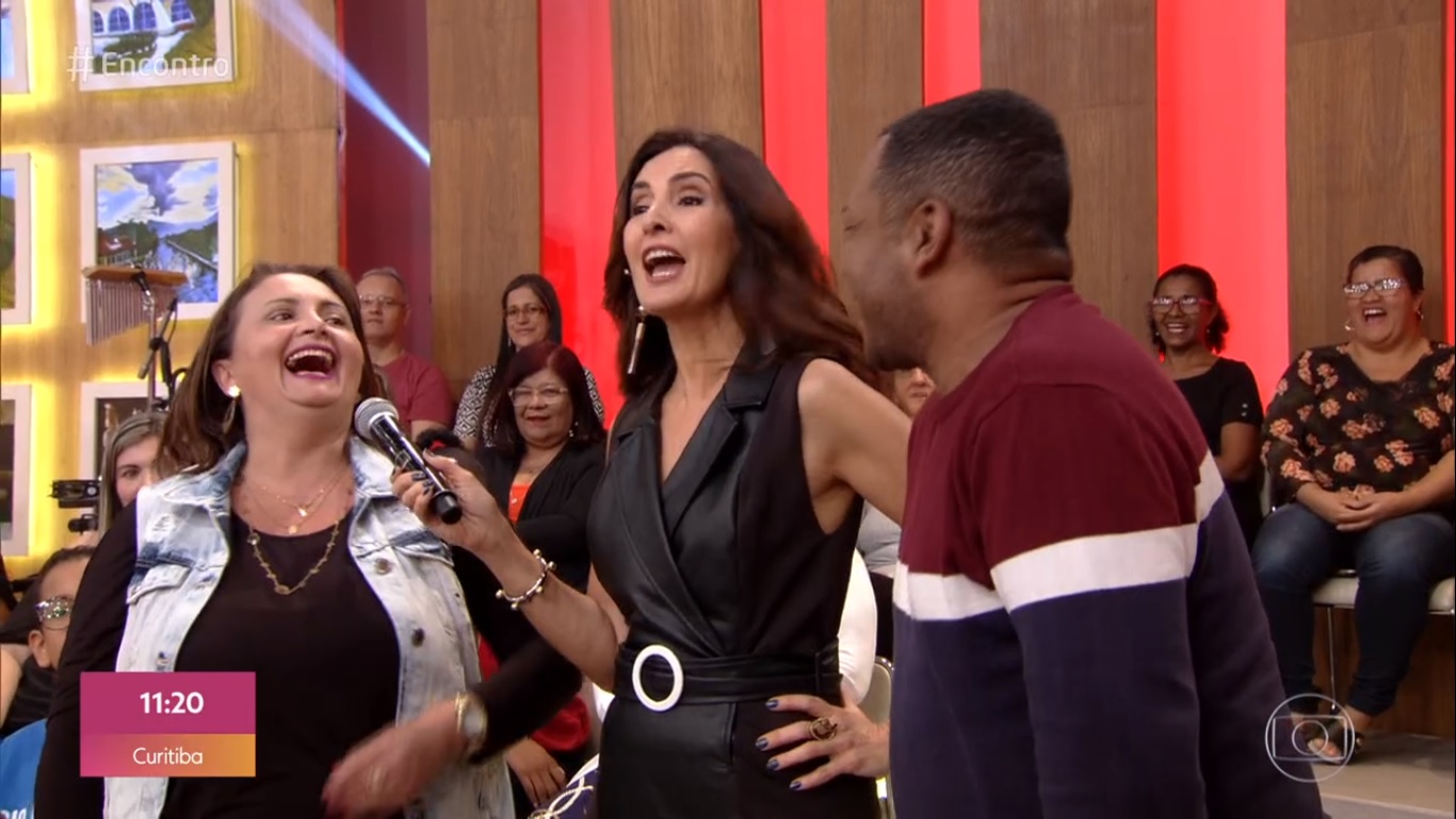 Fátima Bernardes na plateia do Encontro