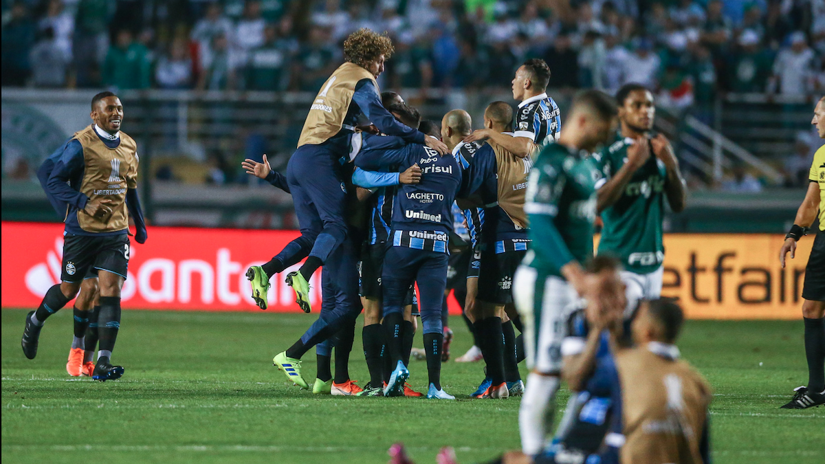 Grêmio comemora classificação na Libertadores contra o Palmeiras: jogo da Libertadores deu recorde histórico de Ibope para o Fox Sports (Divulgação/Grêmio)