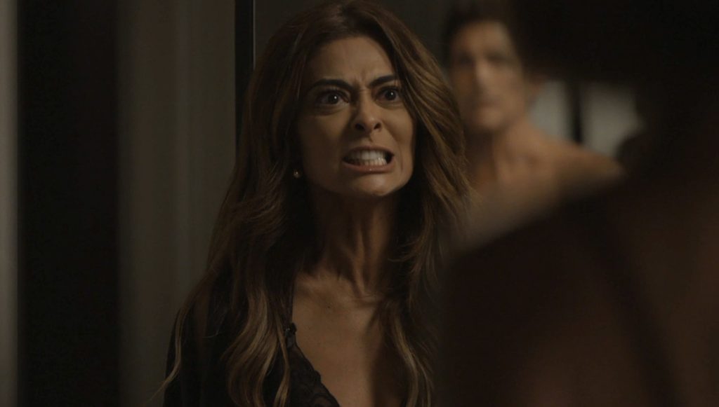 Maria da Paz (Juliana Paes) fica com ódio ao ouvir explicações de Régis (Reynaldo Gianecchini) em A Dona do Pedaço 