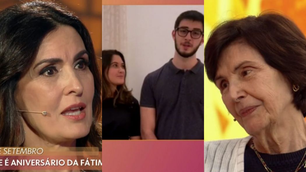 Fátima Bernardes, Bia e Vínicius, filhos da famosa, e Eunice, mãe da comunicadora, no Encontro